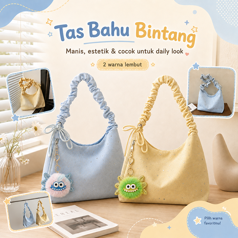Bravhom Fashion Tas Bahu Tote Bintang Wanita Tali Kerut Adjustable, Bonus Gantungan Pom Pom Gratis, Tas Selempang Daily Use Muat Banyak BG18 Bravhom Fashion Tas Bahu Tote Bintang Wanita Tali Kerut Adjustable, Bonus Gantungan Pom Pom Gratis, Tas Selempang Daily Use Muat Banyak BG18 BravHom Official Store  Kadonio Smart Home