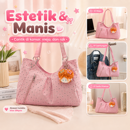 Bravhom Fashion Tas Tote Wanita Pink Motif Polkadot Korea Kapasitas Besar dengan Resleting Depan Tas Bahu Jinjing Casual BG19 Bravhom Fashion Tas Tote Wanita Pink Motif Polkadot Korea Kapasitas Besar dengan Resleting Depan Tas Bahu Jinjing Casual BG19 BravHom bag Kadonio Smart Home