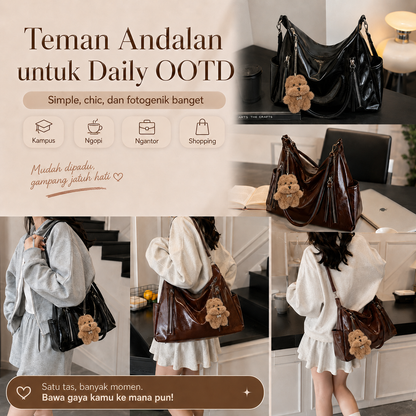 (COD)BRAVHOM Tas Hobo Wanita Glossy Kulit PU Premium Tas Selempang Shoulder Bag Besar Free Gantungan Boneka Beruang Untuk Sehari-hari Kerja (COD)BRAVHOM Tas Hobo Wanita Glossy Kulit PU Premium Tas Selempang Shoulder Bag Besar Free Gantungan Boneka Beruang Untuk Sehari-hari Kerja BravHom bag Kadonio Smart Home