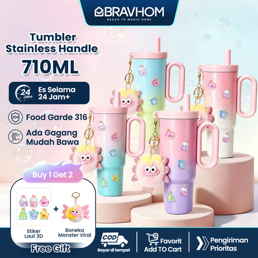 (COD)Bravhom 710ml Gradasi Botol Tumbler Stainless Steel 316 Tumbler Gagang Kapasitas Gradasi Viral Tahan Panas & Dingin Bonus Aksesoris Bisa Minum Sedotan BT09 (COD)Bravhom 710ml Gradasi Botol Tumbler Stainless Steel 316 Tumbler Gagang Kapasitas Gradasi Viral Tahan Panas & Dingin Bonus Aksesoris Bisa Minum Sedotan BT09 BravHom  Kadonio Smart Home