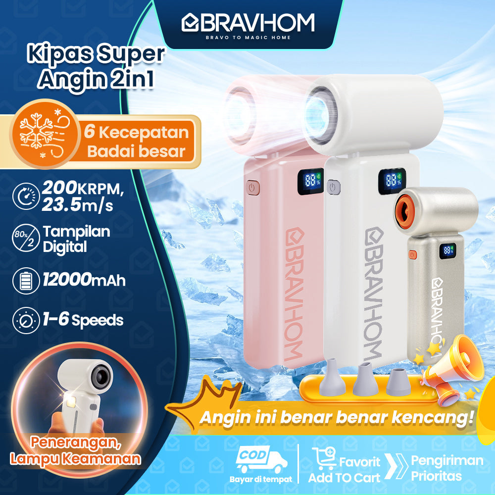 (COD)Bravhom Kipas Angin Turbo 2in1 200KRPM High-Speed 12000mAh 6 Gigi Lampu Malam (COD)Bravhom Kipas Angin Turbo 2in1 200KRPM High-Speed 12000mAh 6 Gigi Lampu Malam BravHom Fan Kadonio Smart Home