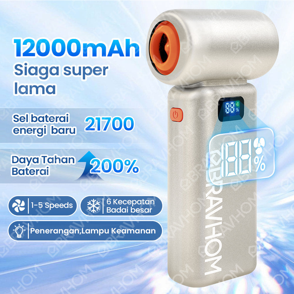 (COD)Bravhom Kipas Angin Turbo 2in1 200KRPM High-Speed 12000mAh 6 Gigi Lampu Malam (COD)Bravhom Kipas Angin Turbo 2in1 200KRPM High-Speed 12000mAh 6 Gigi Lampu Malam BravHom Fan Kadonio Smart Home
