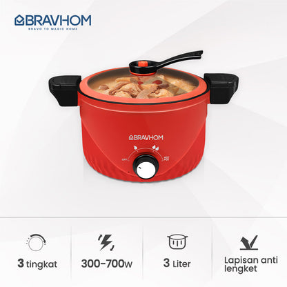 (COD)Bravhom Panci Listrik Serbaguna PanciPresto 3 Liter 300-700W pemanas kuah (COD)Bravhom Panci Listrik Serbaguna PanciPresto 3 Liter 300-700W pemanas kuah BravHom  Kadonio Smart Home