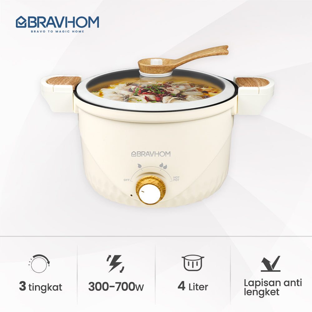 (COD)Bravhom Panci Listrik Serbaguna PanciPresto 3 Liter 300-700W pemanas kuah (COD)Bravhom Panci Listrik Serbaguna PanciPresto 3 Liter 300-700W pemanas kuah BravHom  Kadonio Smart Home