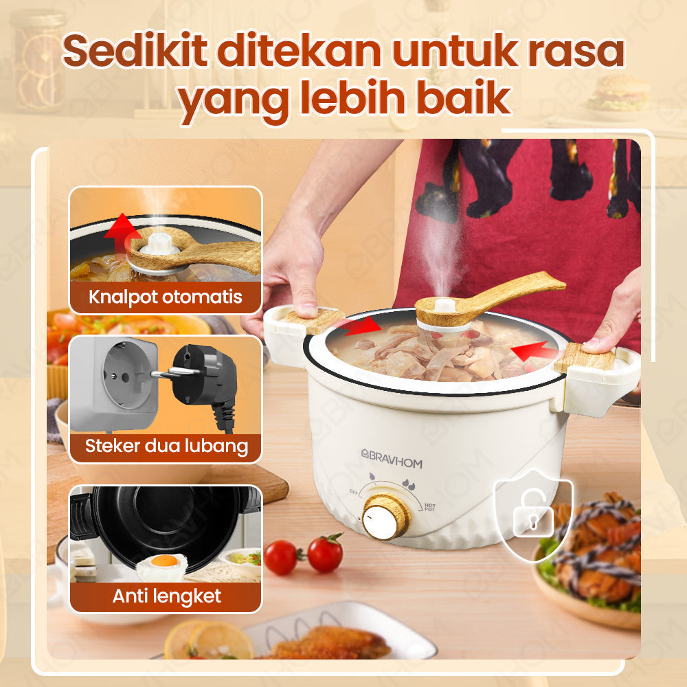 (COD)Bravhom Panci Listrik Serbaguna PanciPresto 3 Liter 300-700W pemanas kuah (COD)Bravhom Panci Listrik Serbaguna PanciPresto 3 Liter 300-700W pemanas kuah BravHom  Kadonio Smart Home