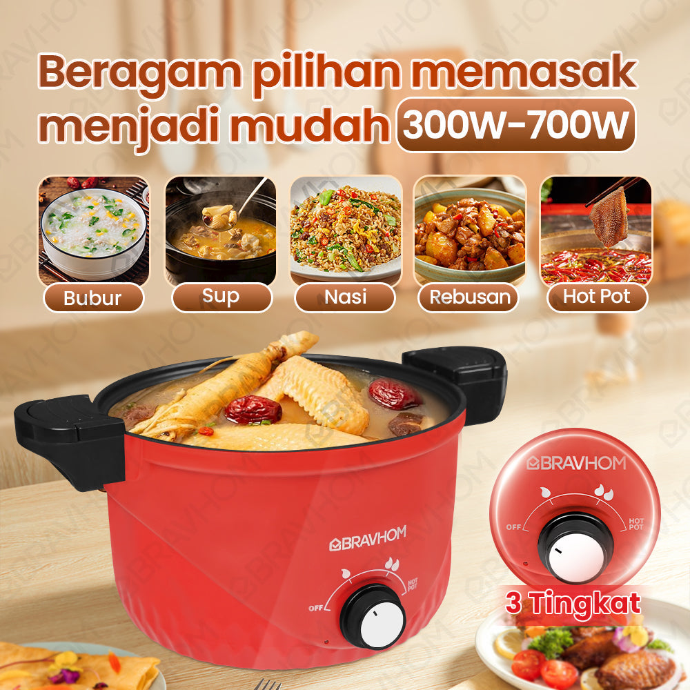 (COD)Bravhom Panci Listrik Serbaguna PanciPresto 3 Liter 300-700W pemanas kuah (COD)Bravhom Panci Listrik Serbaguna PanciPresto 3 Liter 300-700W pemanas kuah BravHom  Kadonio Smart Home