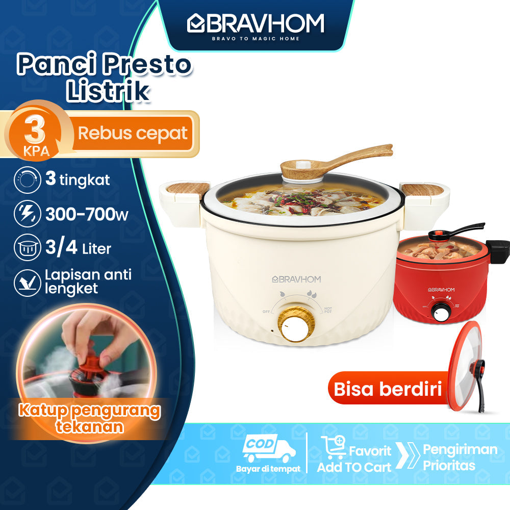(COD)Bravhom Panci Listrik Serbaguna PanciPresto 3 Liter 300-700W pemanas kuah (COD)Bravhom Panci Listrik Serbaguna PanciPresto 3 Liter 300-700W pemanas kuah BravHom  Kadonio Smart Home