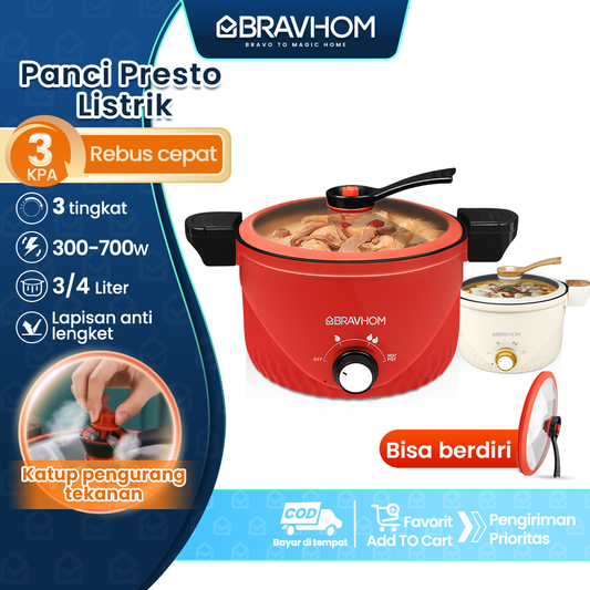 (COD)Bravhom Panci Listrik Serbaguna PanciPresto 3 Liter 300-700W pemanas kuah (COD)Bravhom Panci Listrik Serbaguna PanciPresto 3 Liter 300-700W pemanas kuah BravHom  Kadonio Smart Home