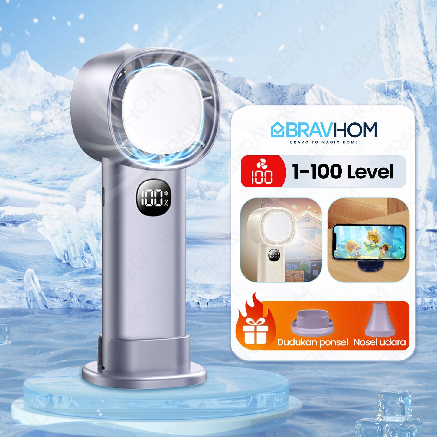 (COD)Bravhom Kipas Angin Turbo Portable LED Display 100 Gear 4000mAh Lampu Malam Dudukan kipas kerajaan (COD)Bravhom Kipas Angin Turbo Portable LED Display 100 Gear 4000mAh Lampu Malam Dudukan kipas kerajaan BravHom Fan Kadonio Smart Home