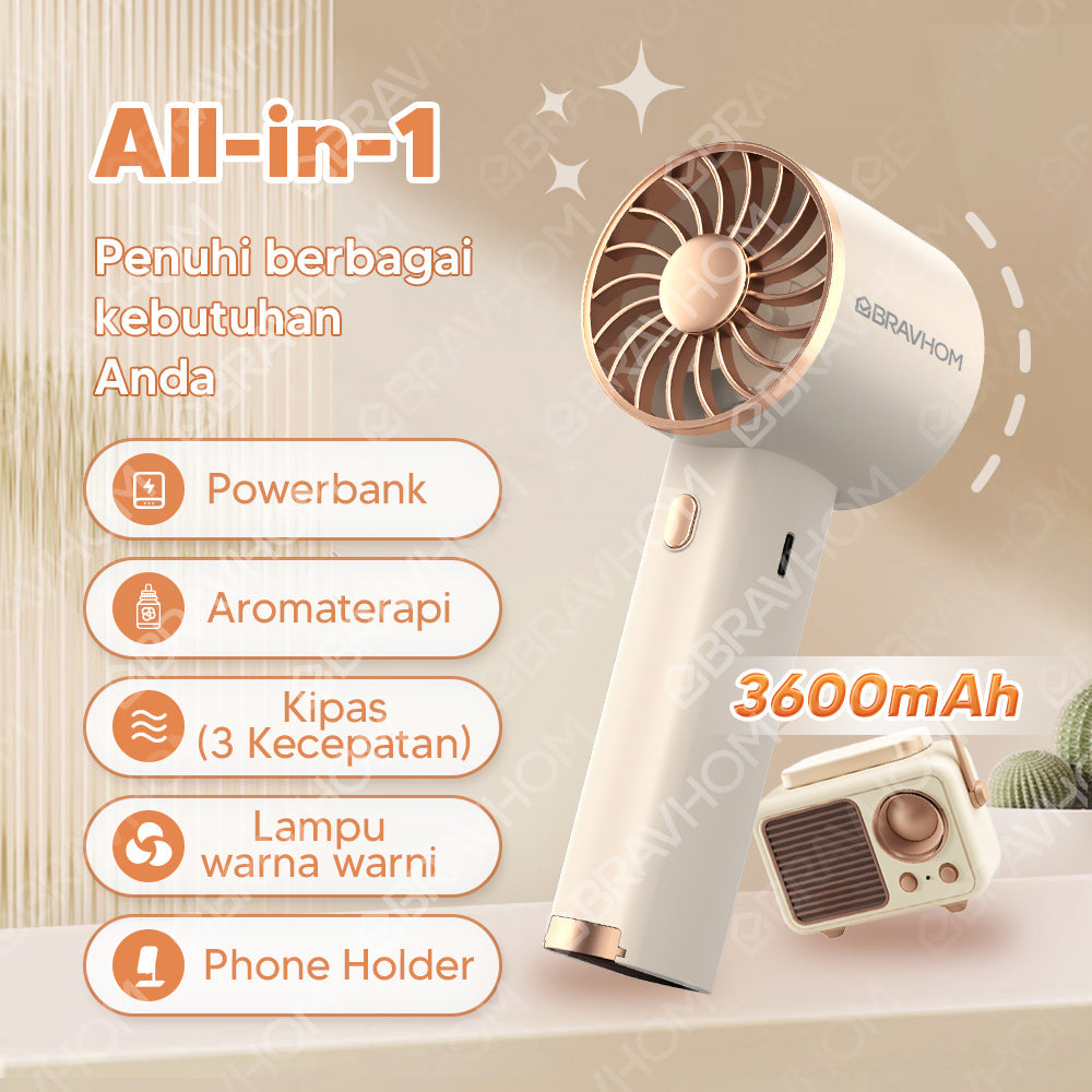 (COD)[U]Bravhom Kipas Angin Mini Portable 3IN1 Aromaterapi 3 Kecepatan Lampu Warna Warni Phone Holder FN16 (COD)[U]Bravhom Kipas Angin Mini Portable 3IN1 Aromaterapi 3 Kecepatan Lampu Warna Warni Phone Holder FN16 BravHom Official Store  Kadonio Smart Home