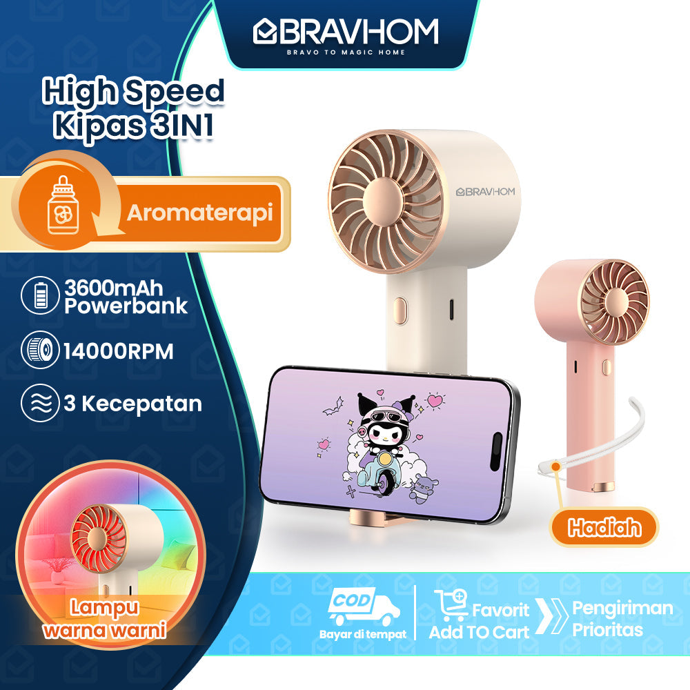 (COD)[U]Bravhom Kipas Angin Mini Portable 3IN1 Aromaterapi 3 Kecepatan Lampu Warna Warni Phone Holder FN16 (COD)[U]Bravhom Kipas Angin Mini Portable 3IN1 Aromaterapi 3 Kecepatan Lampu Warna Warni Phone Holder FN16 BravHom Official Store  Kadonio Smart Home