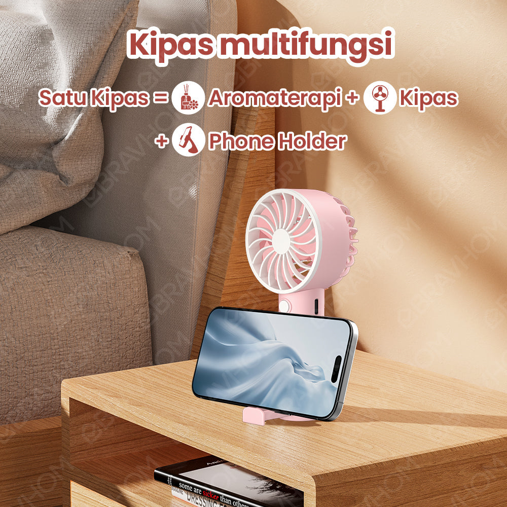 (COD)Bravhom 2IN1 Kipas Angin Mini PortableAromaterapi 3 Kecepatan Phone Holder (COD)Bravhom 2IN1 Kipas Angin Mini PortableAromaterapi 3 Kecepatan Phone Holder BravHom Fan Kadonio Smart Home