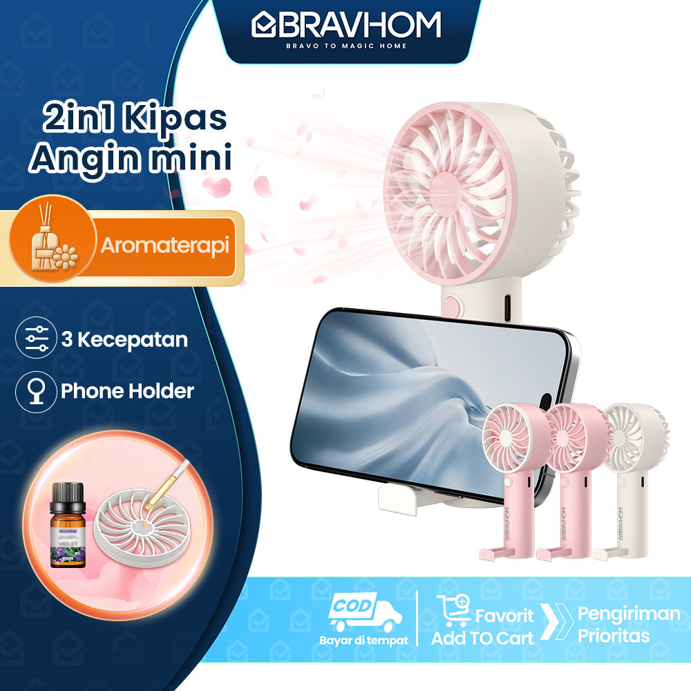 (COD)Bravhom 2IN1 Kipas Angin Mini PortableAromaterapi 3 Kecepatan Phone Holder (COD)Bravhom 2IN1 Kipas Angin Mini PortableAromaterapi 3 Kecepatan Phone Holder BravHom Fan Kadonio Smart Home