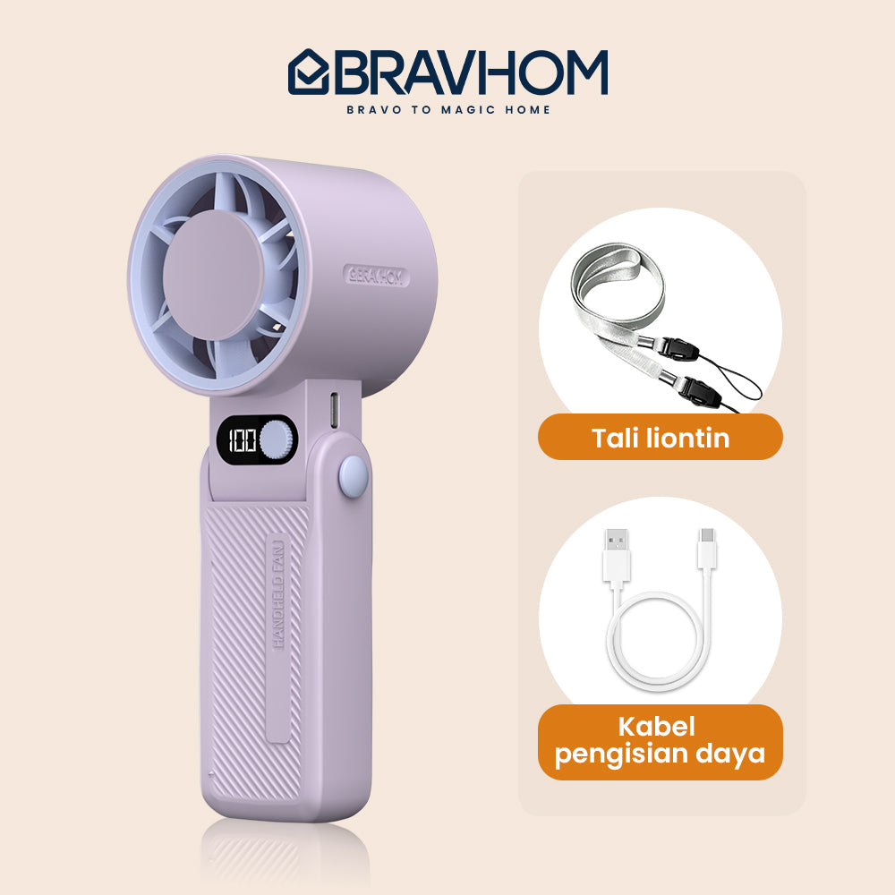 Bravhom Kipas Mini2-in-1High Speed dengan 5 Level Kecepatan, Lampu RGB & Smart LED Display