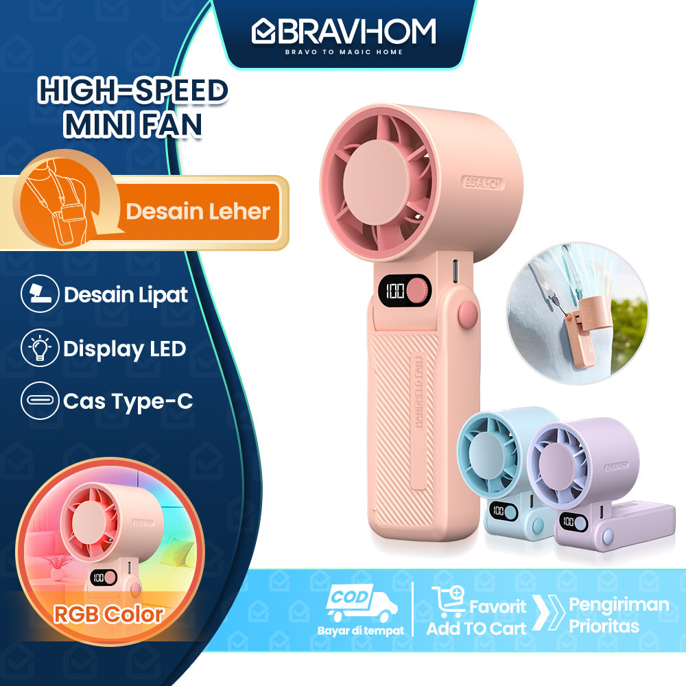 (COD)Bravhom Kipas Mini2-in-1High Speed dengan 5 Level Kecepatan, Lampu RGB & Smart LED Display (COD)Bravhom Kipas Mini2-in-1High Speed dengan 5 Level Kecepatan, Lampu RGB & Smart LED Display BravHom Fan Kadonio Smart Home