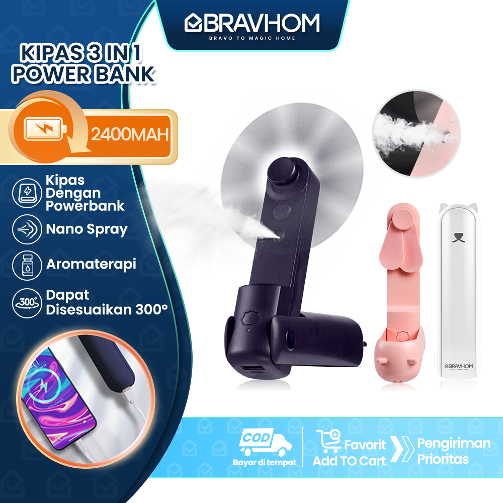 (COD)Bravhom Kipas angin Portable Lipat Nano Spray Dipakai Sebagai powerbank USB Cas 4800mAh mini Fan powerbank mini kipas (COD)Bravhom Kipas angin Portable Lipat Nano Spray Dipakai Sebagai powerbank USB Cas 4800mAh mini Fan powerbank mini kipas BravHom Fan Kadonio Smart Home