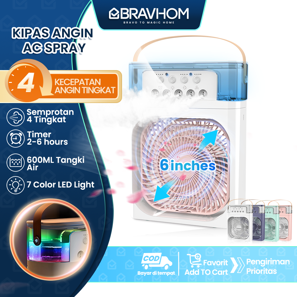 (COD)Bravhom kipas angin AC 4 Kecepatan Portable Waktu 2-6H Aromaterapi Nano Spray 4 Tingkatan 600ML Tangki Air 360° Adjustment Air Cooler Meja Kipas angin uap Portable (COD)Bravhom kipas angin AC 4 Kecepatan Portable Waktu 2-6H Aromaterapi Nano Spray 4 Tingkatan 600ML Tangki Air 360° Adjustment Air Cooler Meja Kipas angin uap Portable BravHom Fan Kadonio Smart Home