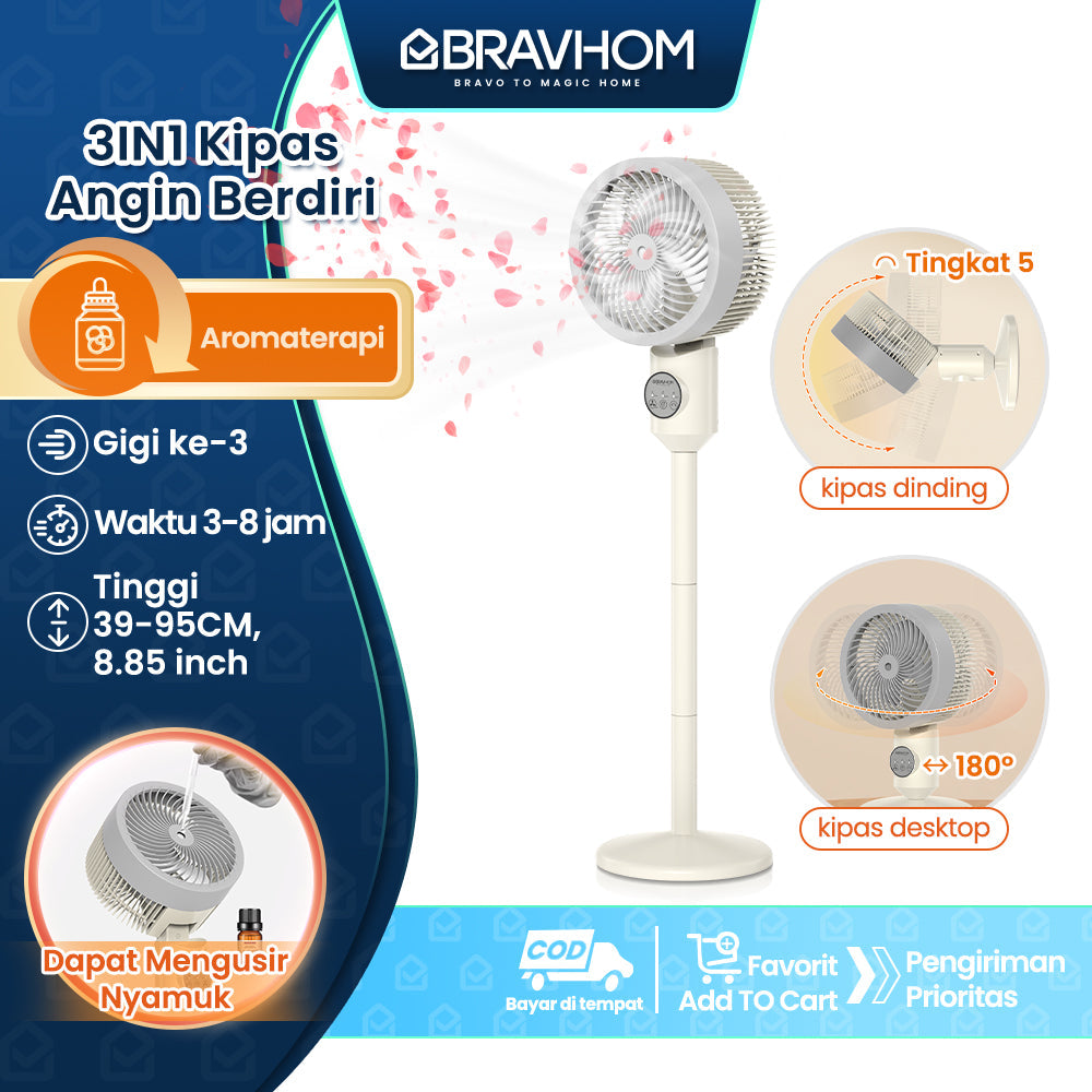 (COD)Bravhom Kipas Angin Berdiri 3IN1 Dinding Aromaterapi Waktu 3-8 Jam Kipas Angin (COD)Bravhom Kipas Angin Berdiri 3IN1 Dinding Aromaterapi Waktu 3-8 Jam Kipas Angin BravHom Official Store  Kadonio Smart Home