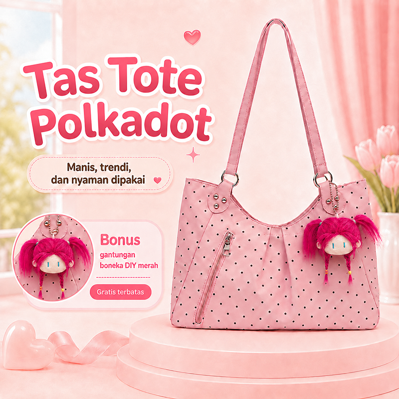 Bravhom Fashion Tas Tote Wanita Pink Motif Polkadot Korea Kapasitas Besar dengan Resleting Depan Tas Bahu Jinjing Casual BG19 Bravhom Fashion Tas Tote Wanita Pink Motif Polkadot Korea Kapasitas Besar dengan Resleting Depan Tas Bahu Jinjing Casual BG19 BravHom bag Kadonio Smart Home