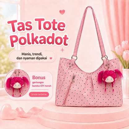 Bravhom Fashion Tas Tote Wanita Pink Motif Polkadot Korea Kapasitas Besar dengan Resleting Depan Tas Bahu Jinjing Casual BG19 Bravhom Fashion Tas Tote Wanita Pink Motif Polkadot Korea Kapasitas Besar dengan Resleting Depan Tas Bahu Jinjing Casual BG19 BravHom bag Kadonio Smart Home