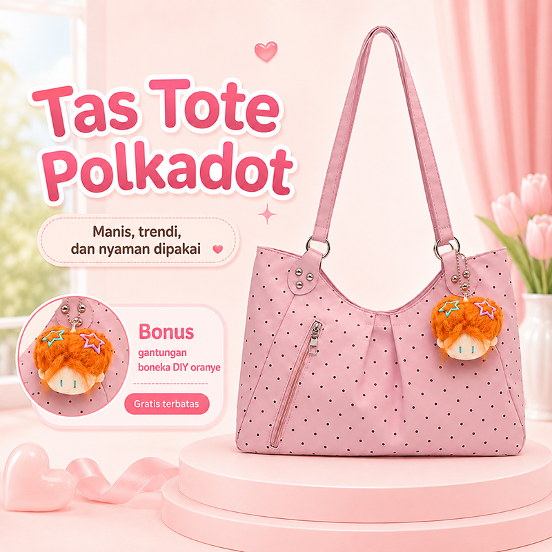 Bravhom Fashion Tas Tote Wanita Pink Motif Polkadot Korea Kapasitas Besar dengan Resleting Depan Tas Bahu Jinjing Casual BG19 Bravhom Fashion Tas Tote Wanita Pink Motif Polkadot Korea Kapasitas Besar dengan Resleting Depan Tas Bahu Jinjing Casual BG19 BravHom bag Kadonio Smart Home
