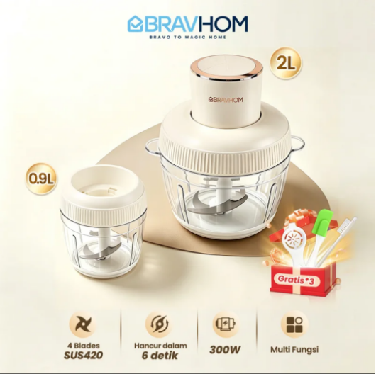 (COD)Bravhom Penggiling Makanan/Daging/Bumbu Multifungsi KapasitasBesar 2L+0.9L dari Bahan PC Food-Gradedengan Tiga Kecepatan dan Pisau Stainless Steel (COD)Bravhom Penggiling Makanan/Daging/Bumbu Multifungsi KapasitasBesar 2L+0.9L dari Bahan PC Food-Gradedengan Tiga Kecepatan dan Pisau Stainless Steel BravHom Official Store Kitchen Appliances Kadonio Smart Home
