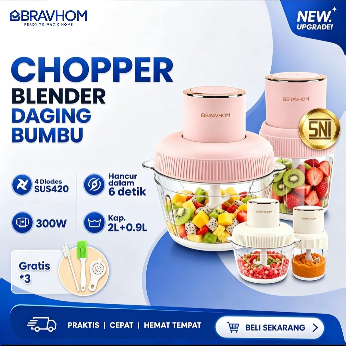(COD)Bravhom Penggiling Makanan/Daging/Bumbu Multifungsi KapasitasBesar 2L+0.9L dari Bahan PC Food-Gradedengan Tiga Kecepatan dan Pisau Stainless Steel (COD)Bravhom Penggiling Makanan/Daging/Bumbu Multifungsi KapasitasBesar 2L+0.9L dari Bahan PC Food-Gradedengan Tiga Kecepatan dan Pisau Stainless Steel BravHom Official Store Kitchen Appliances Kadonio Smart Home