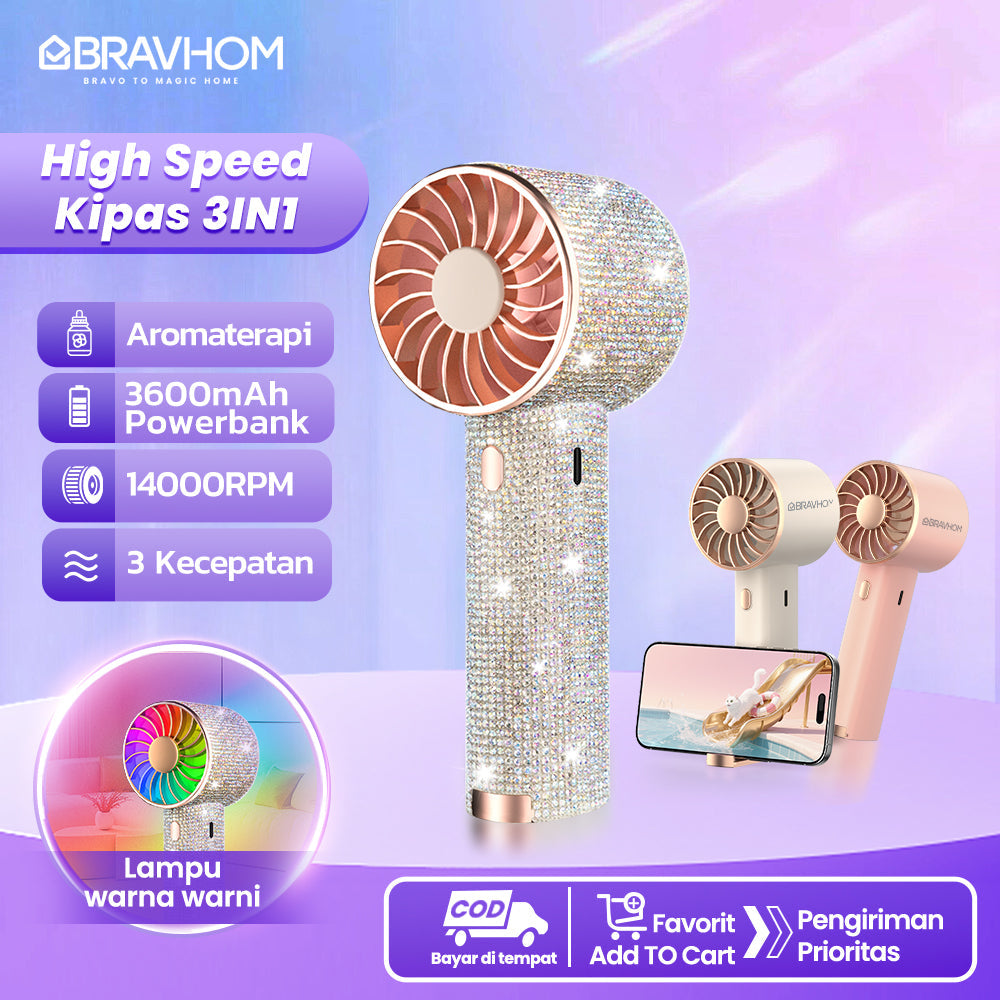 Bravhom Kipas Angin Mini Portable 3IN1 Aromaterapi 3 Kecepatan Lampu Warna Warni Phone Holder FN16 Bravhom Kipas Angin Mini Portable 3IN1 Aromaterapi 3 Kecepatan Lampu Warna Warni Phone Holder FN16 BravHom Fan Kadonio Smart Home