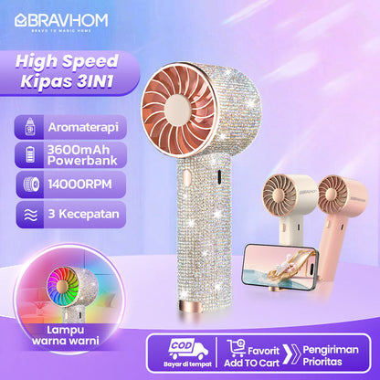 Bravhom Kipas Angin Mini Portable 3IN1 Aromaterapi 3 Kecepatan Lampu Warna Warni Phone Holder FN16 Bravhom Kipas Angin Mini Portable 3IN1 Aromaterapi 3 Kecepatan Lampu Warna Warni Phone Holder FN16 BravHom Fan Kadonio Smart Home
