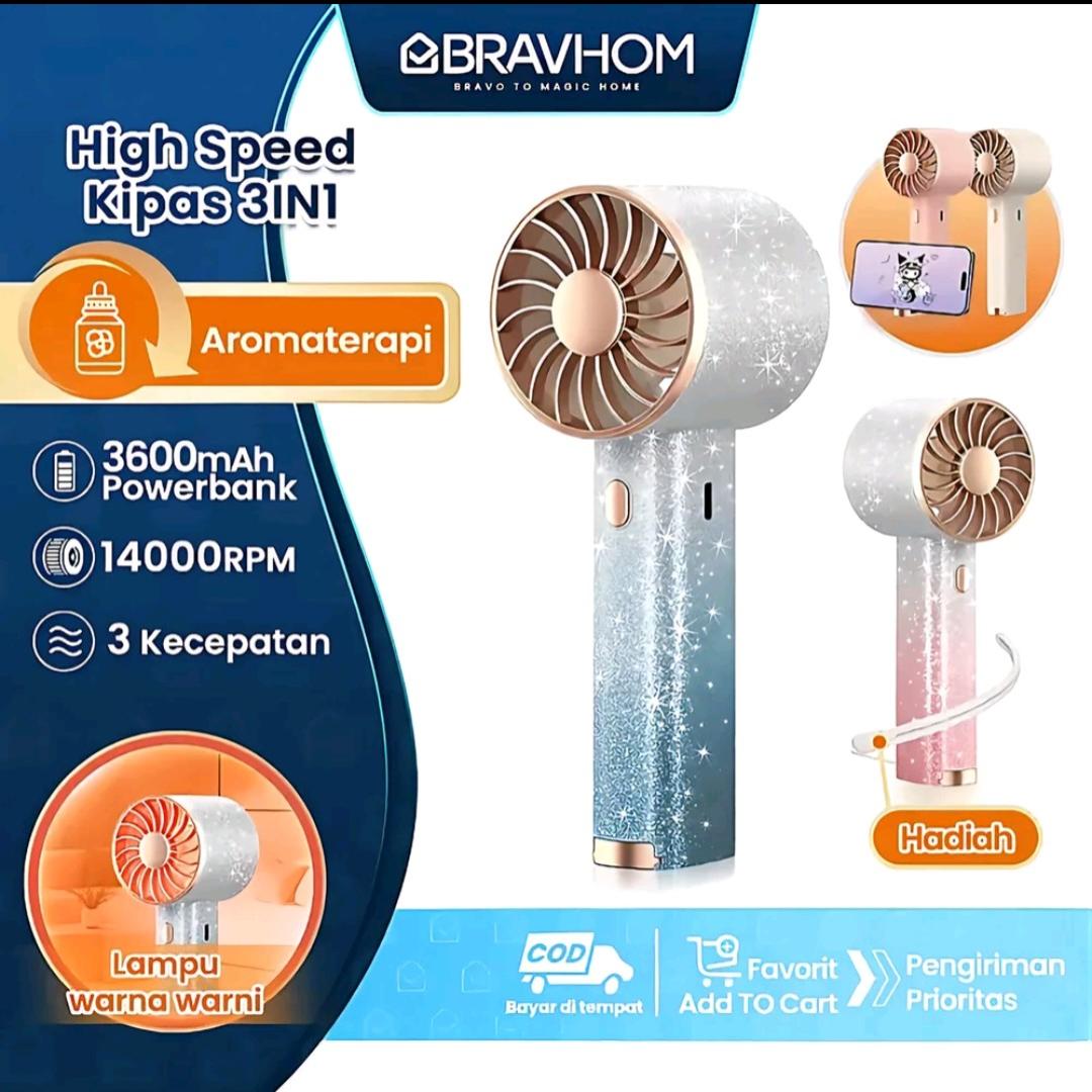 Bravhom Kipas Angin Mini Portable 3IN1 Aromaterapi 3 Kecepatan Lampu Warna Warni Phone Holder FN16 Bravhom Kipas Angin Mini Portable 3IN1 Aromaterapi 3 Kecepatan Lampu Warna Warni Phone Holder FN16 BravHom Fan Kadonio Smart Home